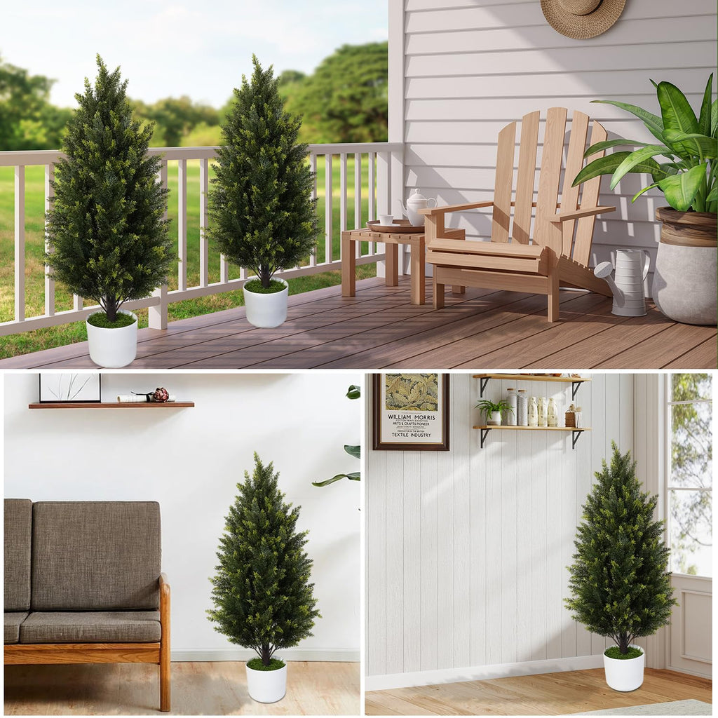 2 Pack 3FT Artificial Cypress Topiary Trees w/Pots for Porch Decor