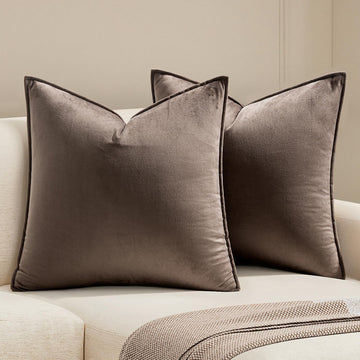 Dark Coffee Velvet Throw Pillow Covers 20x20 Taupe Neutral Soft Decorative Solid Square Cushion Cases Pack of 2