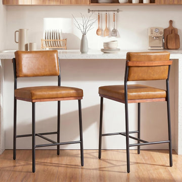 Faux Leather Bar Stools Set of 2,26 Inch Modern Counter Height Bar Stools Island,Counter Stools with Wide Back Sturdy