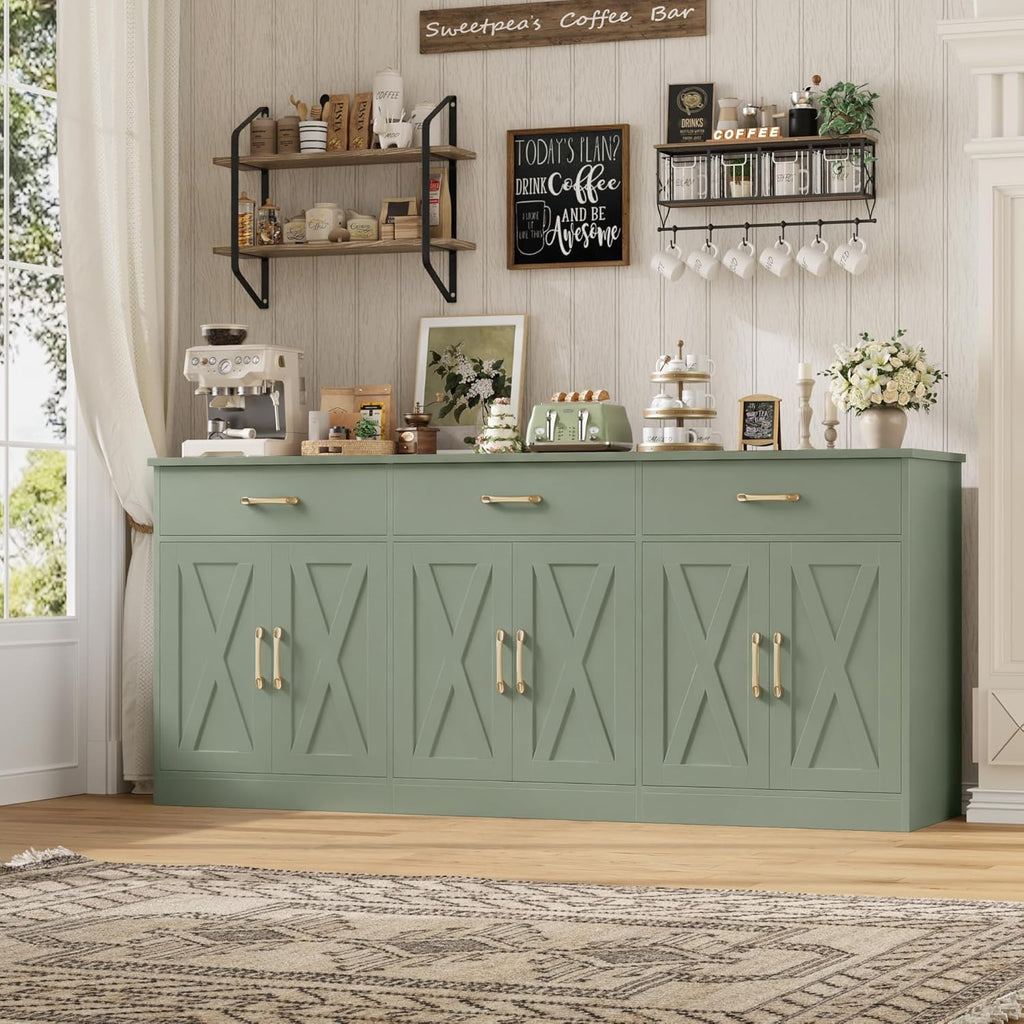 71" Large Sideboard Buffet Cabinet with Storage, Farmhouse Coffee Bar Cabinet with 3 Drawers