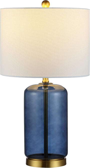 SAFAVIEH Lighting Collection - Novah Modern Blue Glass 26-Inch Table Lamp, LED Bulb Included
