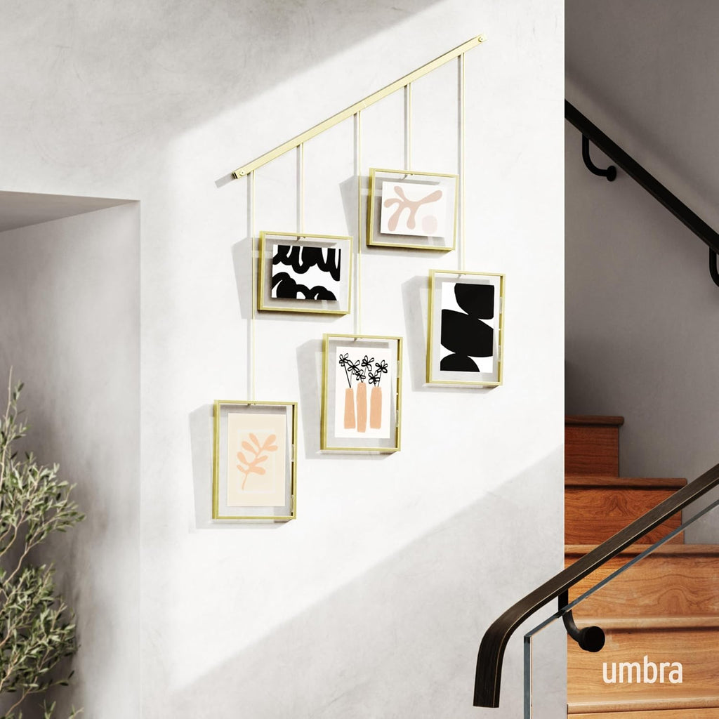 Exhibit Picture Frame Set, Adjustable Wall Mount, Set of 5, Brass