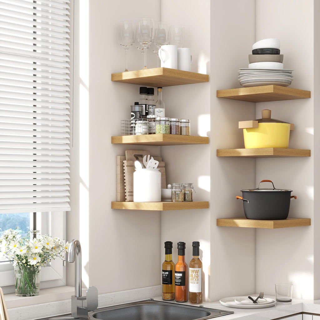 8"x8" Square Floating Shelves for Wall, Oak Finish, 3-Pack