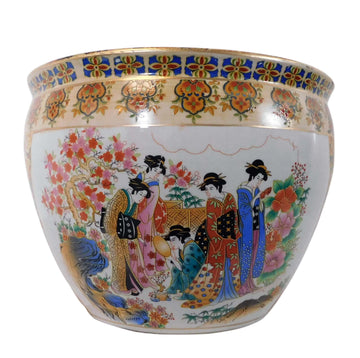 Porcelain Fish Bowl - Imported from China and is Painted in a Traditional Japanese Satsuma Style Pattern Planter
