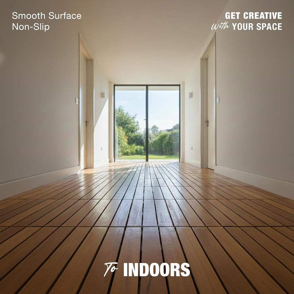 Premium Acacia Wood Interlocking Deck Tiles, 9 PCS 12"x12"x0.9" Floor Tiles, Waterproof Wood Flooring for Backyard &