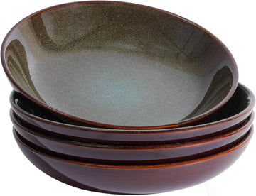 8.75 Inch Large Ceramic Pasta Bowls, 32 Oz Reactive Glaze Stoneware Pasta Serving Bowls Set of 4 , Wide Bowls for