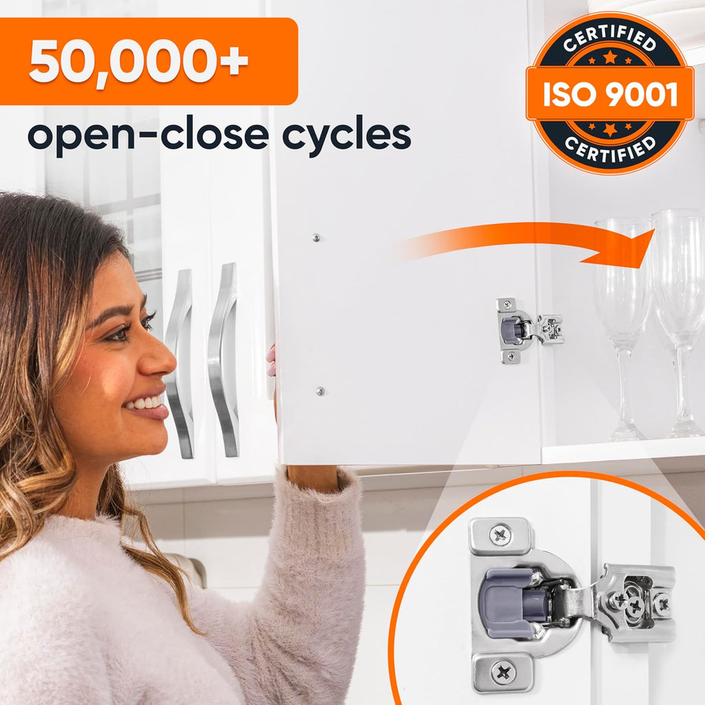 50 Pack(25 Pair) 1/2" Overlay Soft Close Cabinet Hinges & Bath - Concealed Soft Close Hinge Door w Self Closing Damper