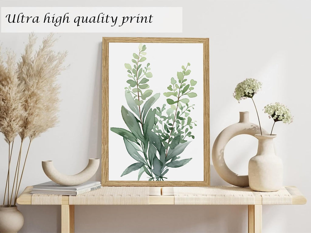 Framed Eucalyptus Sage Green Botanical Plant Wall Art Canvas Decor Set of 6, Leaves Prints Posters, Flower Wall Art