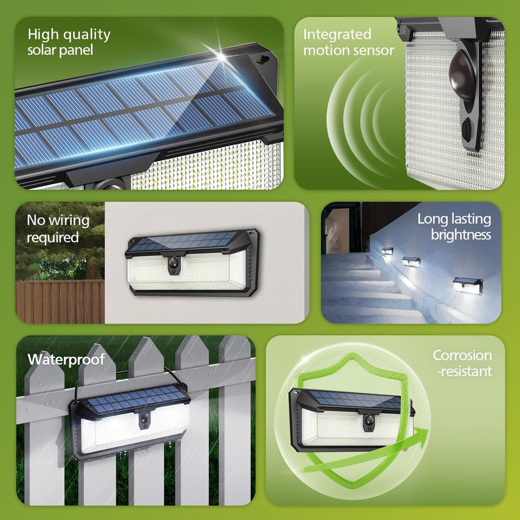 Solar Lights Motion Sensor Outdoor, 258 LEDs Solar Powered Security Lights, 3 Lighting Modes, Waterproof Wall Light