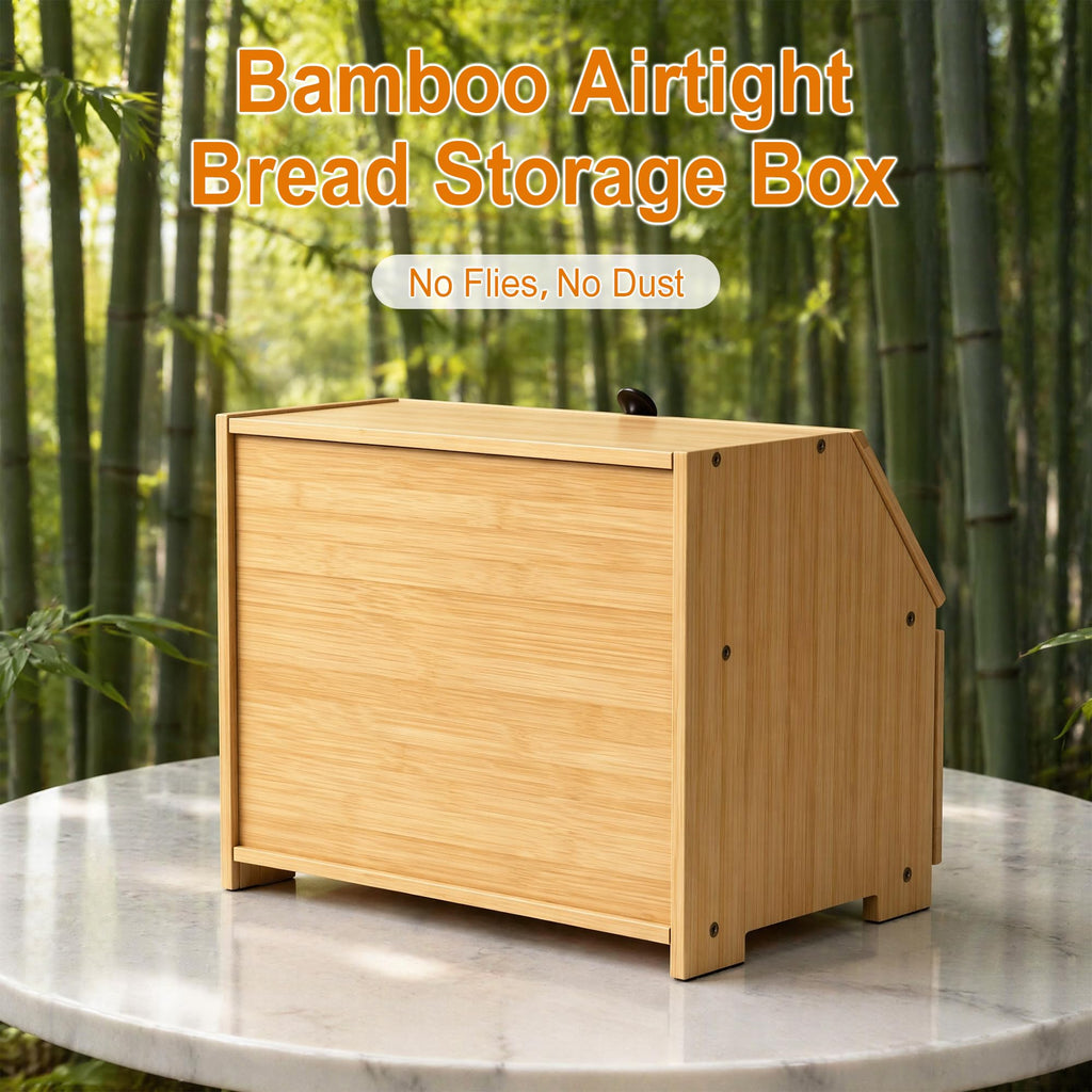 Bamboo Countertop, Large Bread Storage Container Bin 2 Layer Breadbox Holder Counter, Cabinet, Pantry, Cupboard