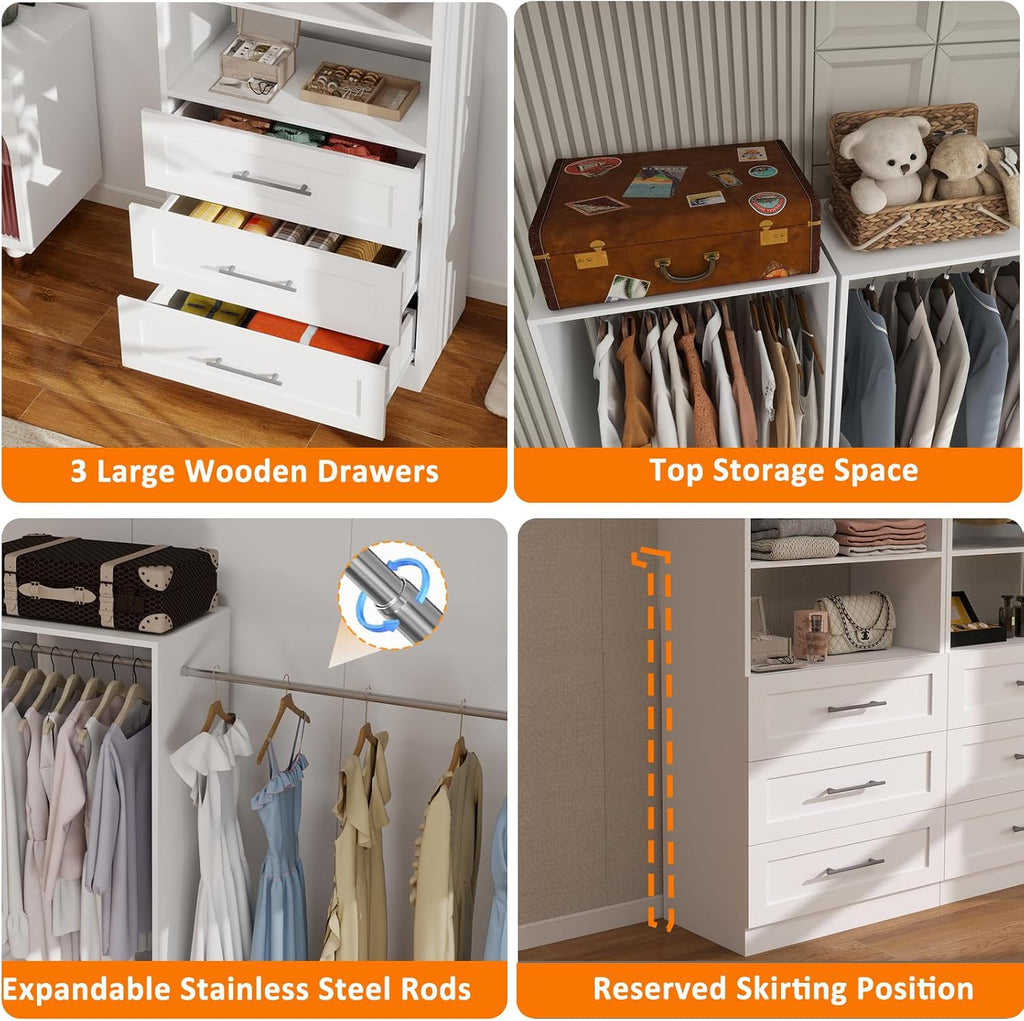 Modular Closet System with 12 Drawers, 8FT-21FT | Closet Organizer Storage System with 8 Extendable Hanging Rods 4