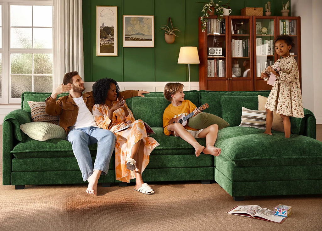 150" Oversized Green Sectional Cloud Couch, Modular Couches, Large 8-Seat Deep Seat Sofa Sleeper Bed, Modern Sofa