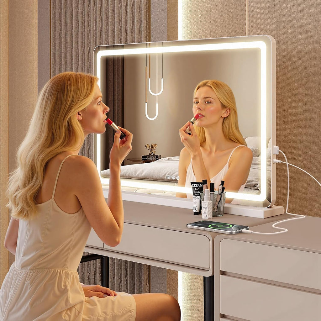 LED Vanity Mirror, 32"x22" Full-View Makeup Mirror with Lights, Oversized Lighted Vanity Mirror with