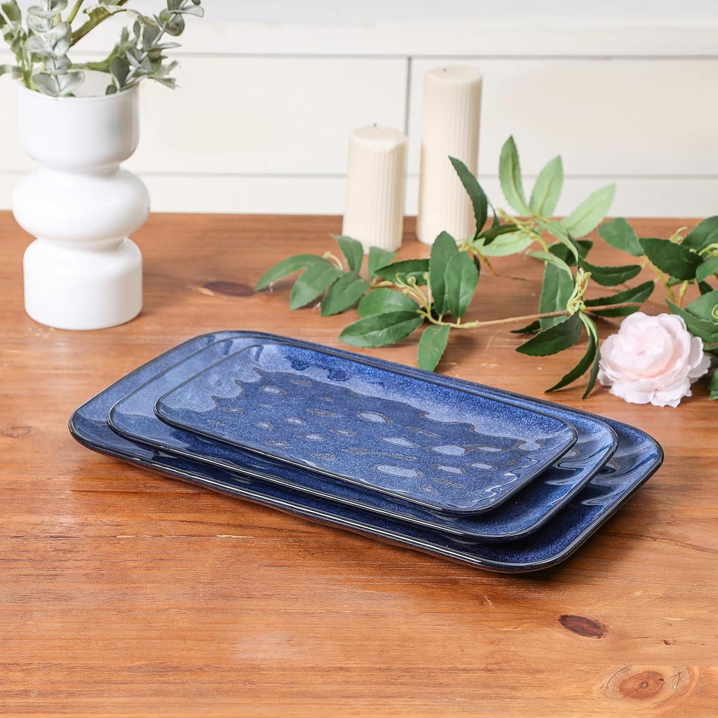 Ceramic Rectangle Serving Platters - 14" 12" 10" Porcelain Serving Trays Plates for Party BBQ Appetizers Sushi