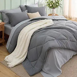 Queen Bed in a Bag Reversible Bed Set 7 Pieces Grey/Light Grey - Set of 7