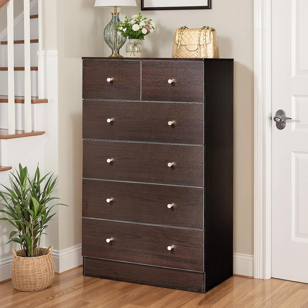 Dresser , Modern Wood Dresser Chest of Drawers, Bedroom Dressers Nightstand, Anti-Tipping Device, Rose Gold Metal