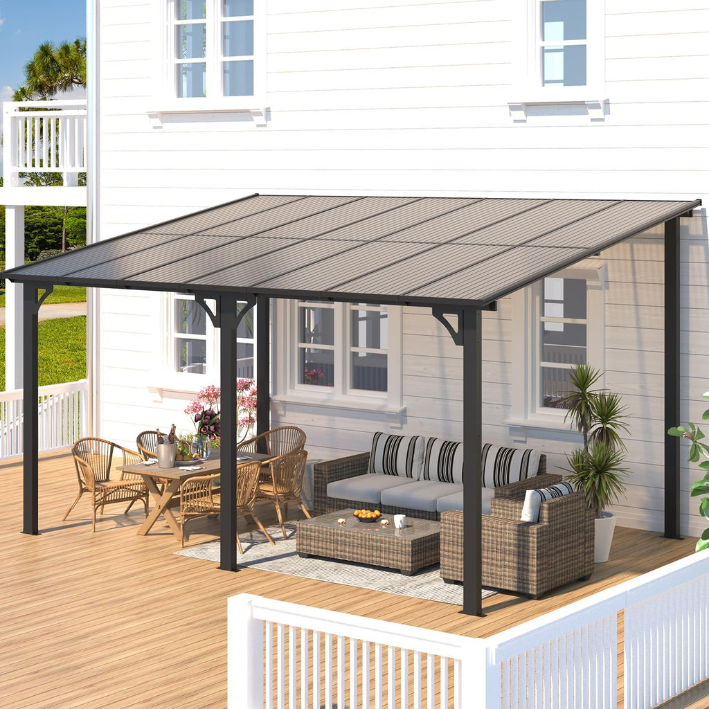 14' x 10' Gazebo for Patio, Hard Top Lean to Gazebo Pergola with Roof (140 Sq.Ft Shaded)