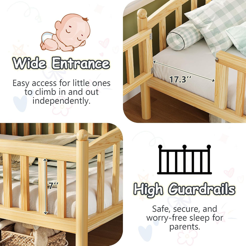 Twin Montessori Floor Bed Frame with High Rails and Door, Low-Profile Wood Kids Bed Frame with Slats, Twin Size