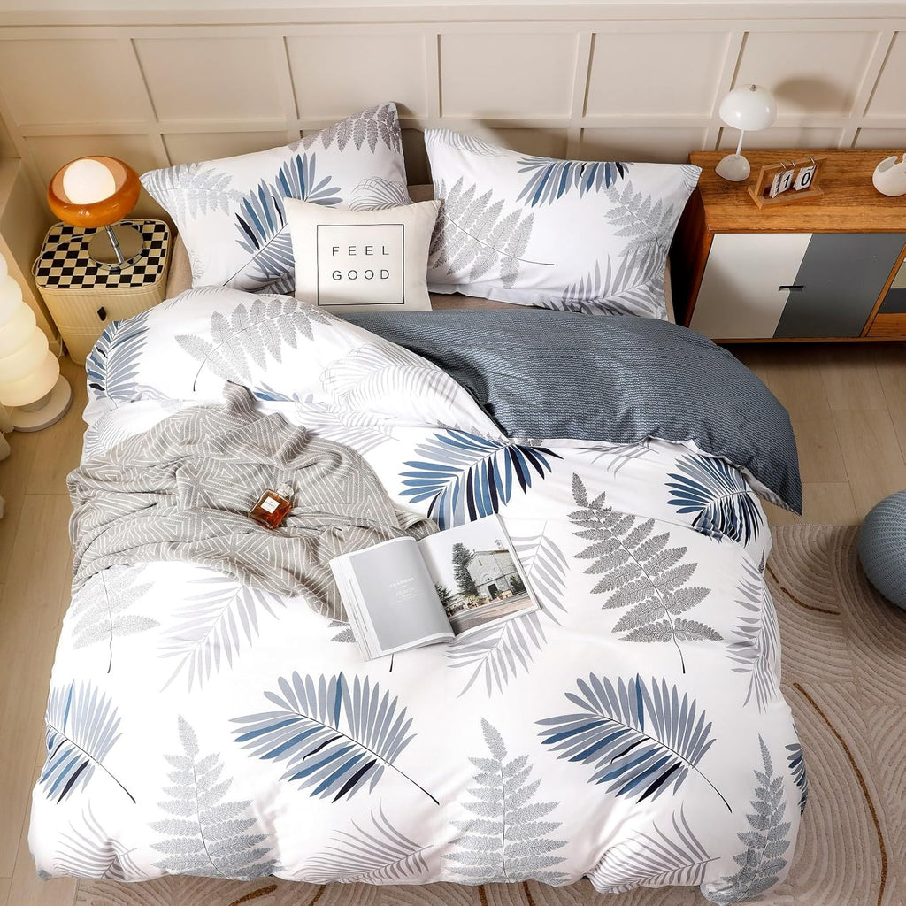 Duvet Cover Set,100% Cotton Comforter Cover with Leaf Pattern Duvet Cover Set,Soft Bedding Set Includes with 3 Piece