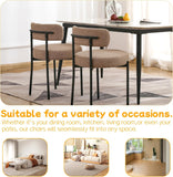 Upholstered Dining Chairs Set of 6, Mid-Century Modern Boucle Dining Chairs with Curved Backrest and Black Legs for Kitchen or Dining Room