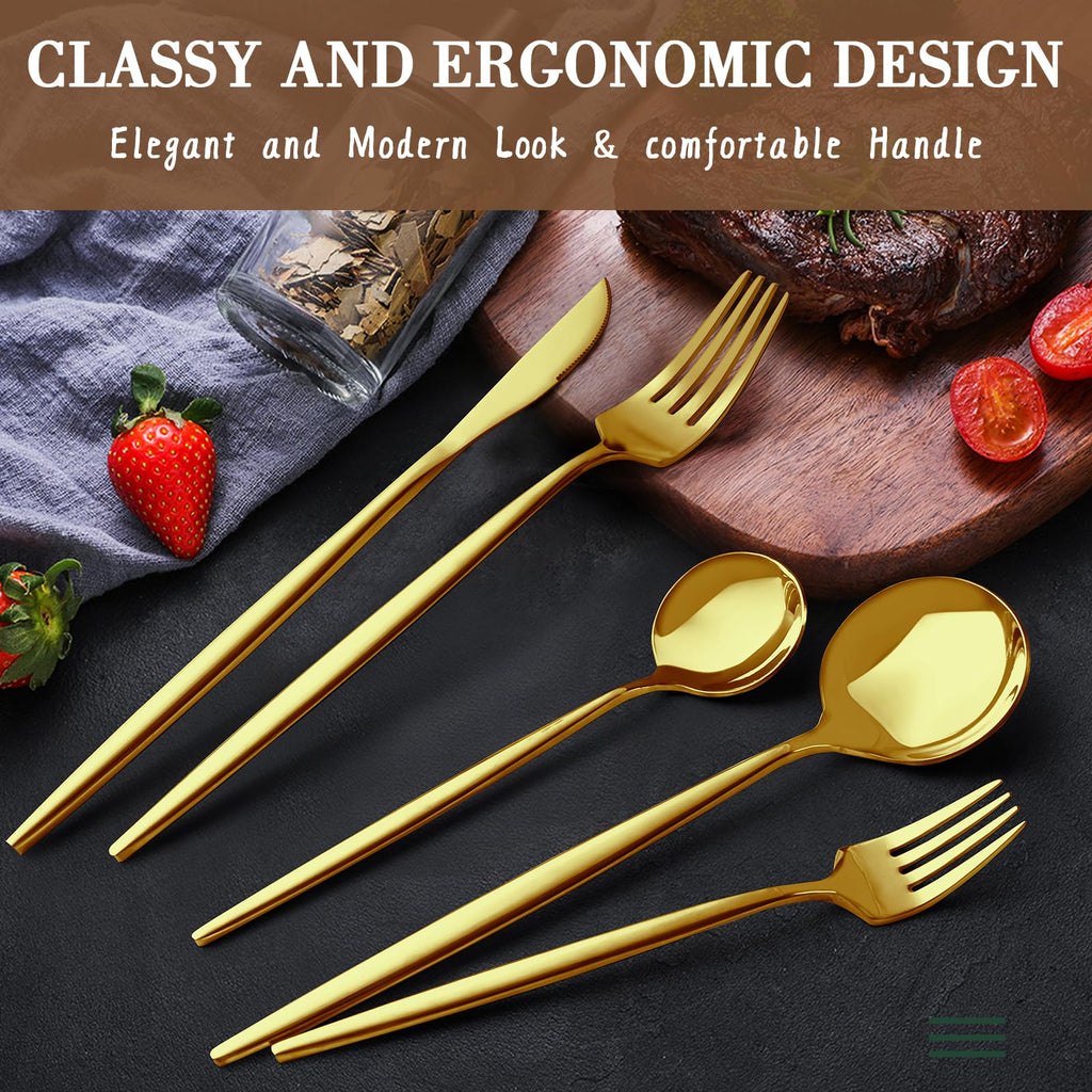 Gold Silverware Set for 8, Stainless Steel Flatware Set