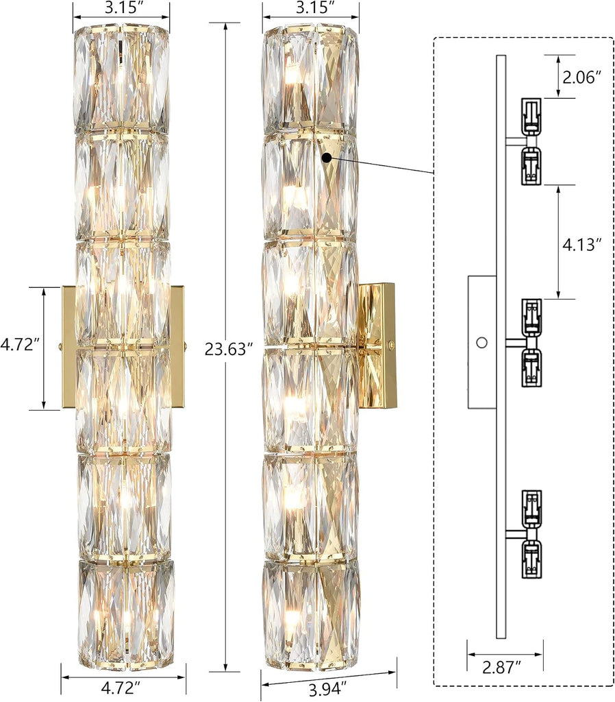 24-Inch Crystal Wall Sconce Gold Sconces Wall Lighting Mid-Century Modern 6-Light Luxury Brass Glass Wall Light
