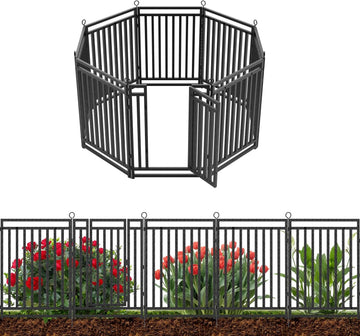 Decorative Garden Fence Metal Dog Fence Outdoor for Yard, 18ft (L) × 40in (H), 7 Panels + 1 Gate, Heavy Duty Animal