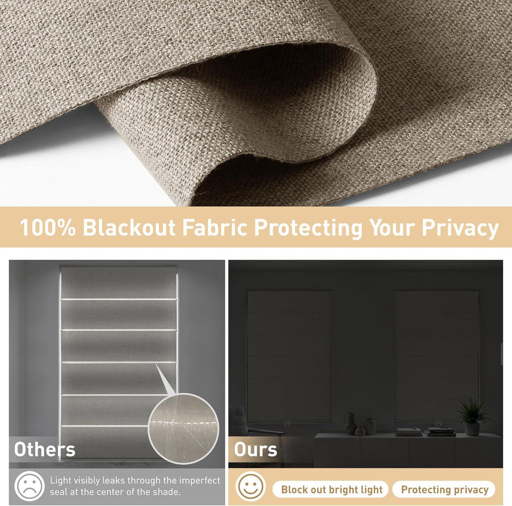 Blackout Roman Shades for Windows Cordless,Pull Down Linen Fabric Roman Blinds,Privacy Window Shades for Door Windows