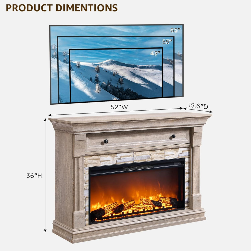 52" Farmhouse Electric Fireplace TV Stand with Mantel & Cabinet