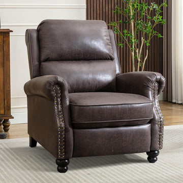 Pushback Recliner Chair Faux Leather Armchair Push Back Recliner with Rivet Decoration Single Sofa Accent Chair
