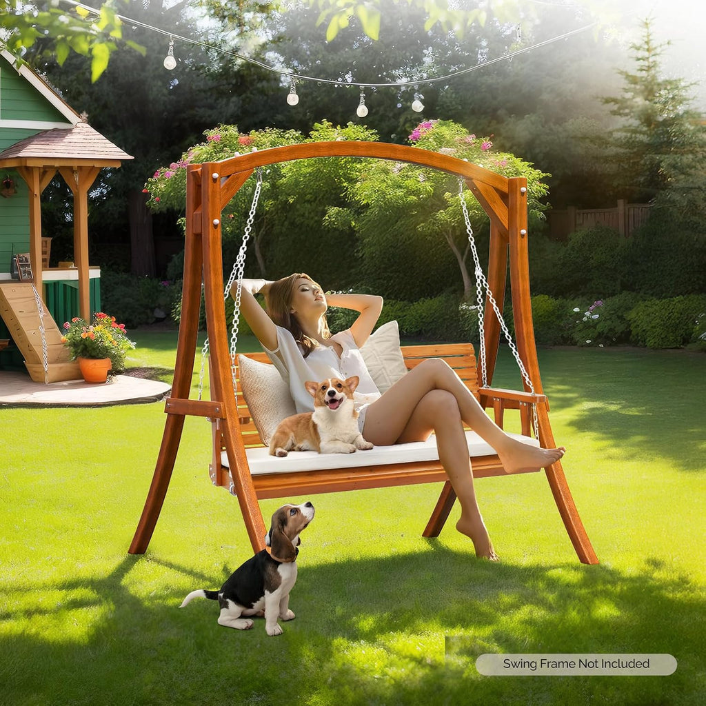 5 FT Heavy Duty Porch Swing with Cushion, 880 LBS Wooden, Brown | Extra Cushion Included; Heavy-Duty Wood Frame;