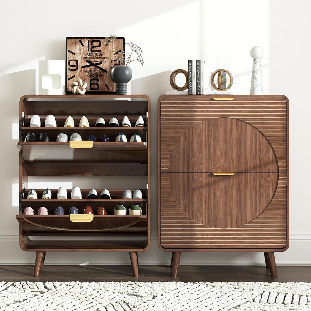 Shoe Storage Cabinet with 2 Flip Drawers , 27.5" Freestanding Hidden Shoe Rack Cabinet, Narrow Shoe Organizer