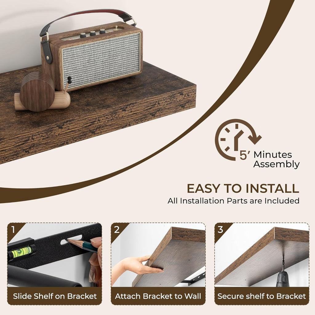 48Inch Floating Shelves for Wall 2 Pack Shelves |Kitchen|Bathroom Wall Mounted Rustic Wood Floating Shelf with