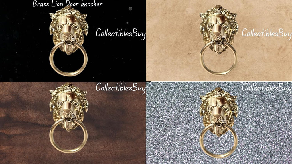Unique Look Handcrafted Shiny Brass Polished Lion Front Face Door Knocker Home Entrance Décor Accessory Mounting