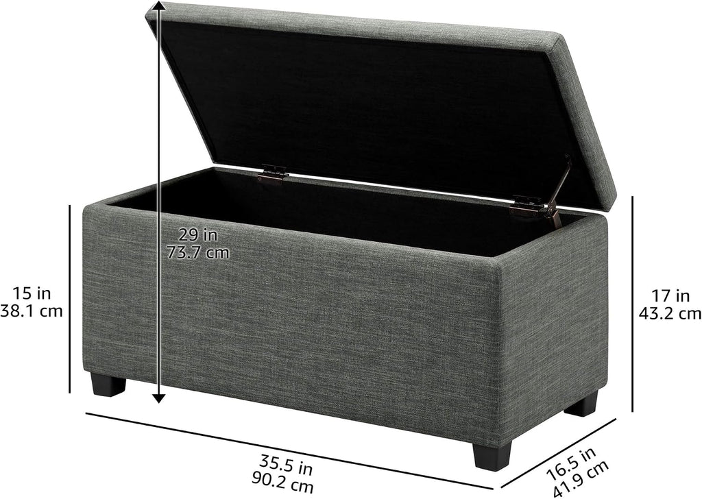 Upholstered Storage Ottoman Bench with Soft Close Lid, Child-Safety Hinge, 35.5"W x 16.5"D x 17"H, Charcoal Gray