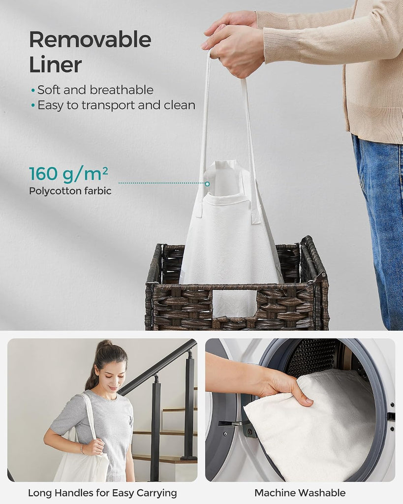 Laundry Hamper with Lid, 23.8 Gallon (90 L) Synthetic Rattan Clothes Laundry Basket with Lid and Handles, Foldable