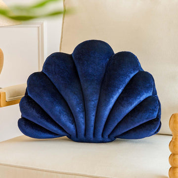 Navy Blue Seashell Throw Pillows, Shell Shaped Throw Pillows, 18 Inch Soft Velvet Home Decorative Pillow Plush