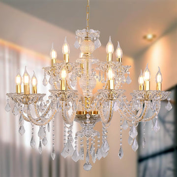 15 Light Crystal Chandelier Double Layer Flush Mount Ceiling Light Fixture with K9 Crystals for Living Room Dining Room Bedroom Luxury Hanging Lamp Lighting Fixtures_