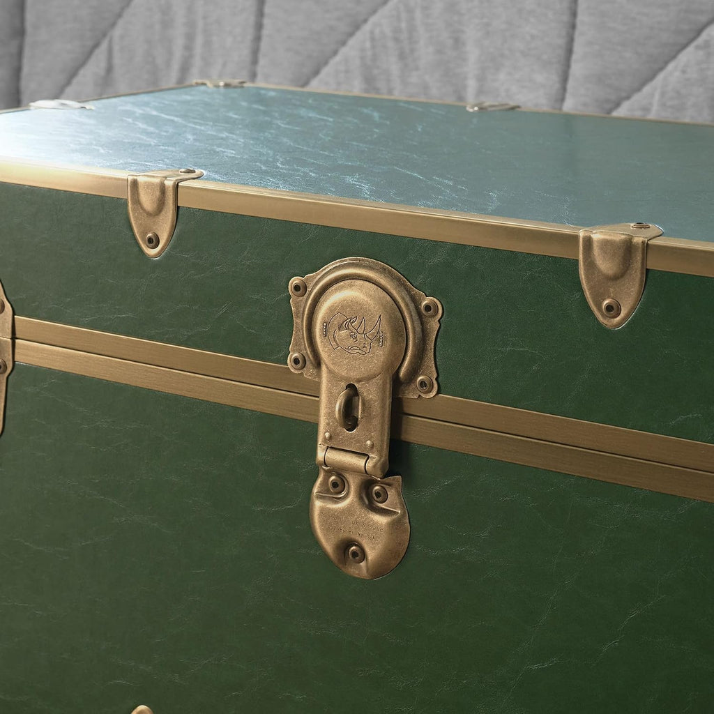 Classic XXL College Trunk, Dorm Storage Chest, Bench, Antique Brass | 36"L x 18"W x 18"H, 1500+ lb Capacity, Birch