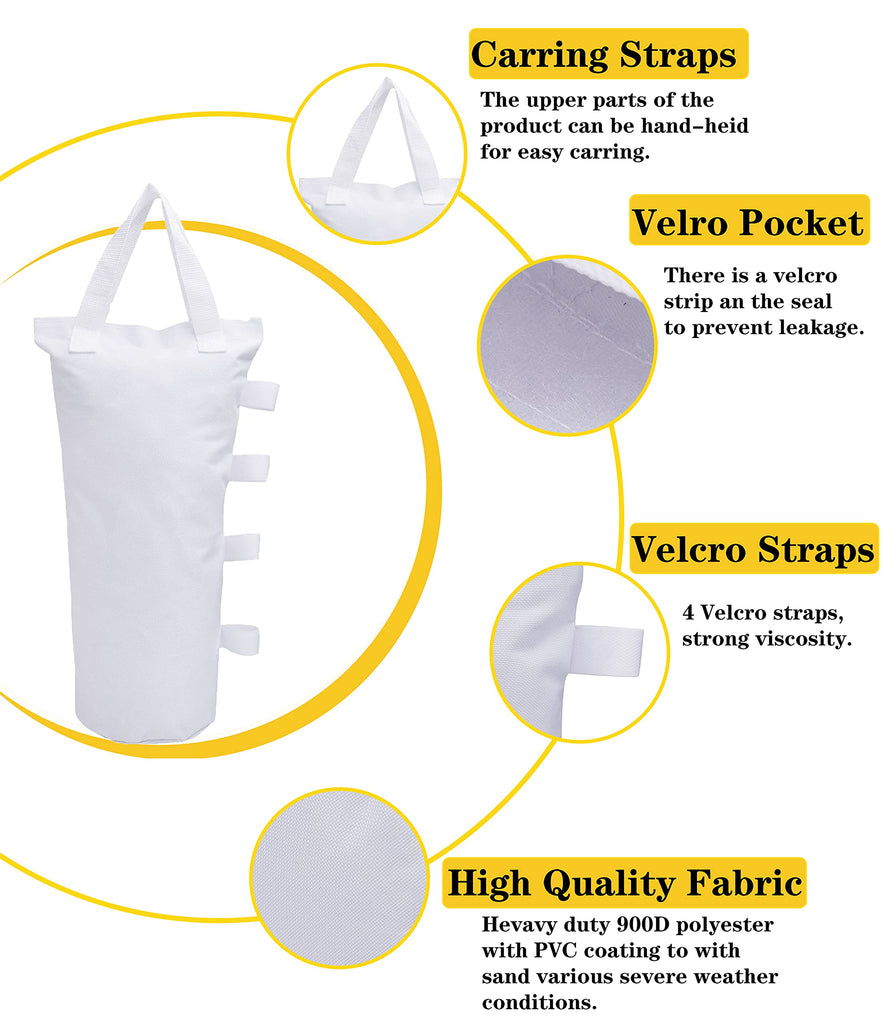 Canopy Weights Bag Leg Weight for Pop up Canopy Tent, Sand Bags Umbrella Instant Outdoor Sun Shelter, 4 Pack-White