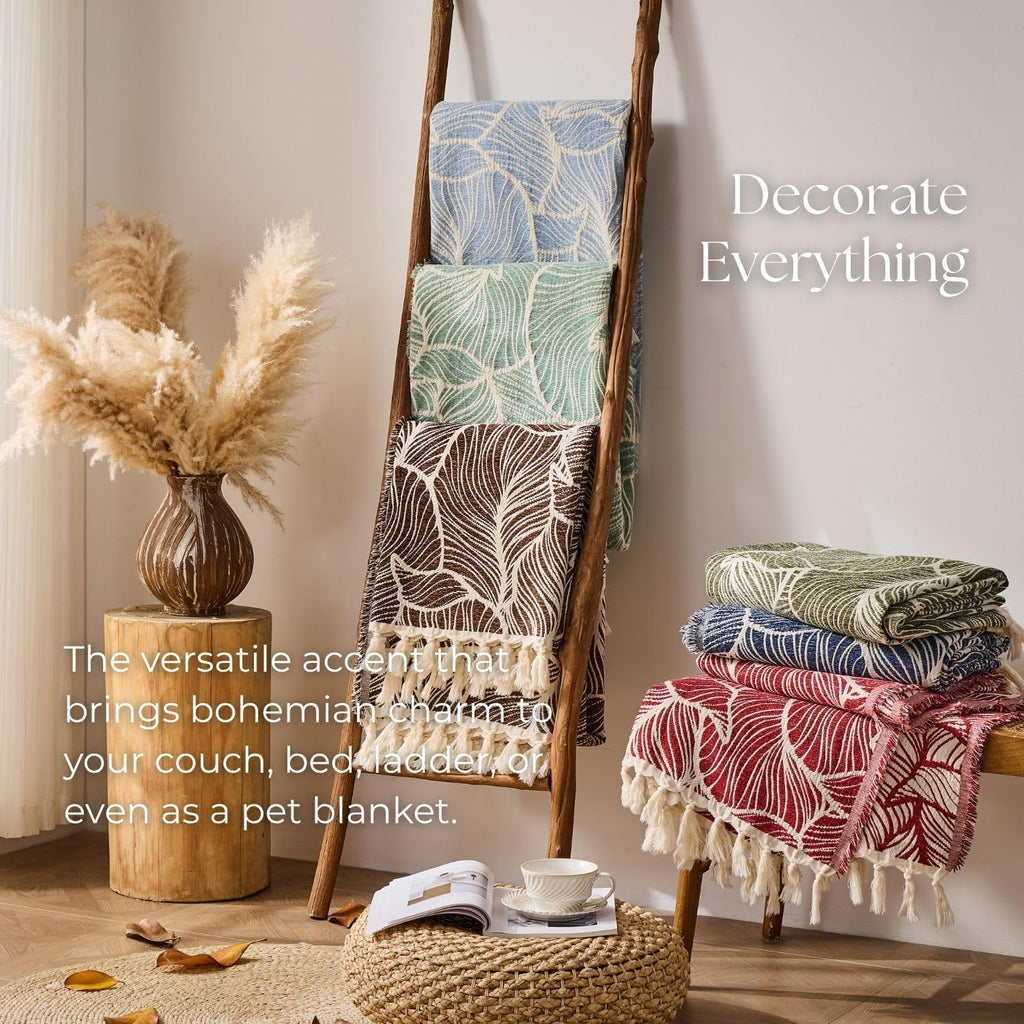 Chenille Cotton Throw Blanket, Lightweight Boho Blanket