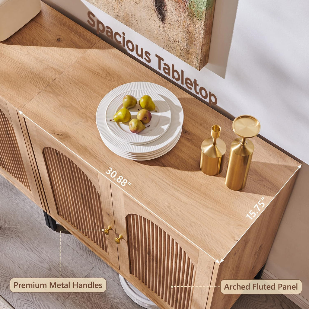 Modern Buffet Cabinet with Storage, 92.63" W Fluted Arched Sideboard Cabinet w/Adjustable Shelves