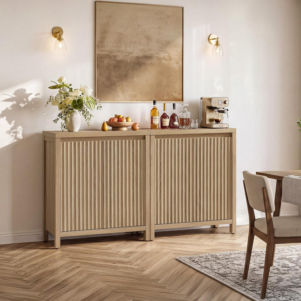 Sideboard Buffet Cabinet with Storage, Fluted Credenza Buffet Table | Console Cabinet with Adjustable Shelves