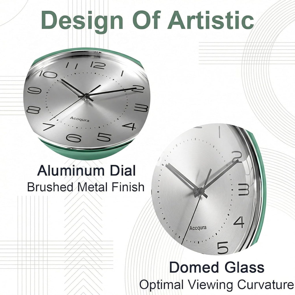 12 Inch Vintage Retro Wall Clock, Silent Non-Ticking Metal Dial & Domed Glass Battery Operated