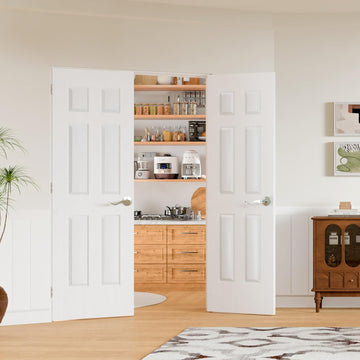 French Doors, 60" x 80" Hollow Core Interior Doors with Door Jamb & Hardware Kit and Silver Door Levers, 6-Panel
