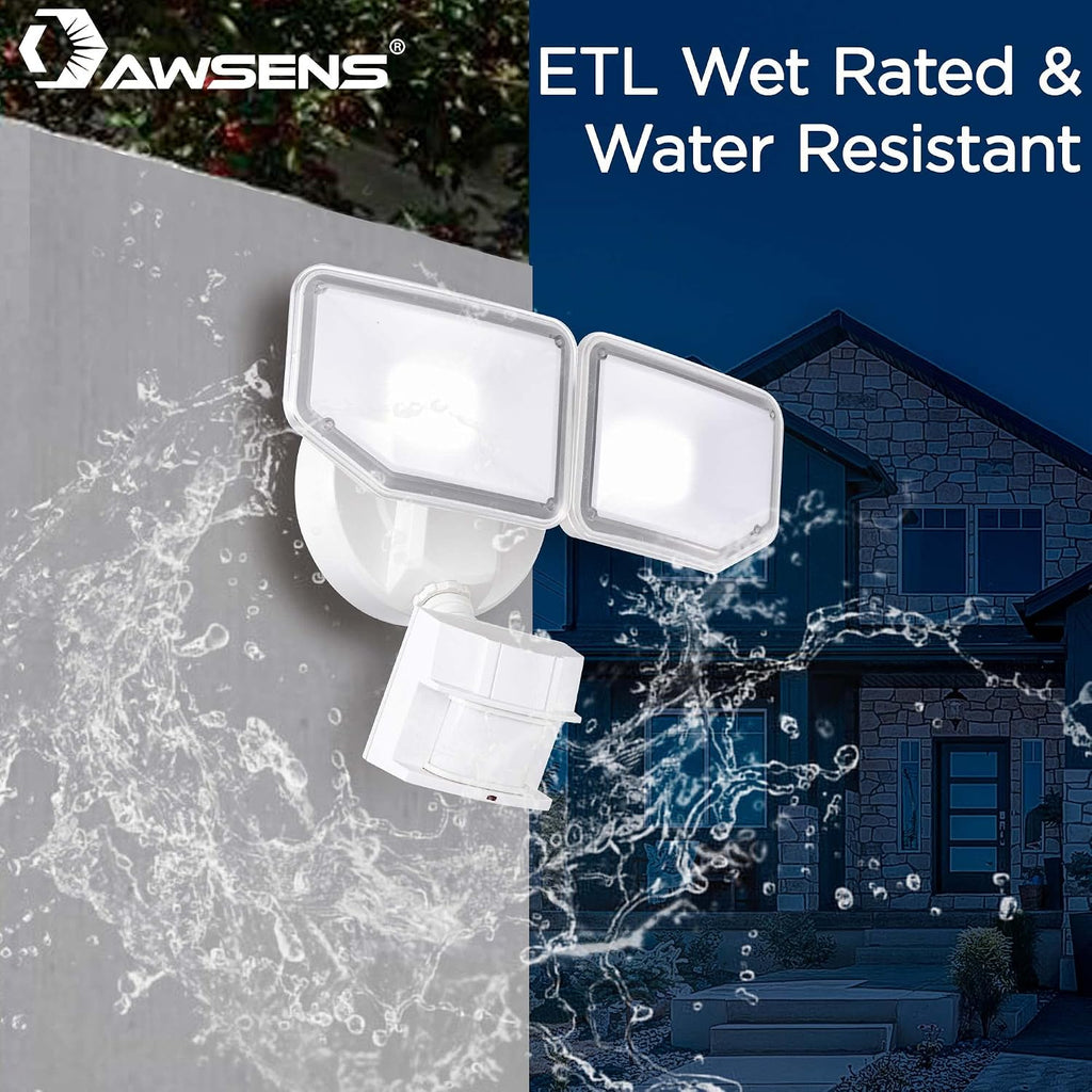 40W LED Security Lights Motion Sensor Light Outdoor, 180 Degree, 4000 LM, 5000 K, ETL Water Resistant, Clear 2 Head