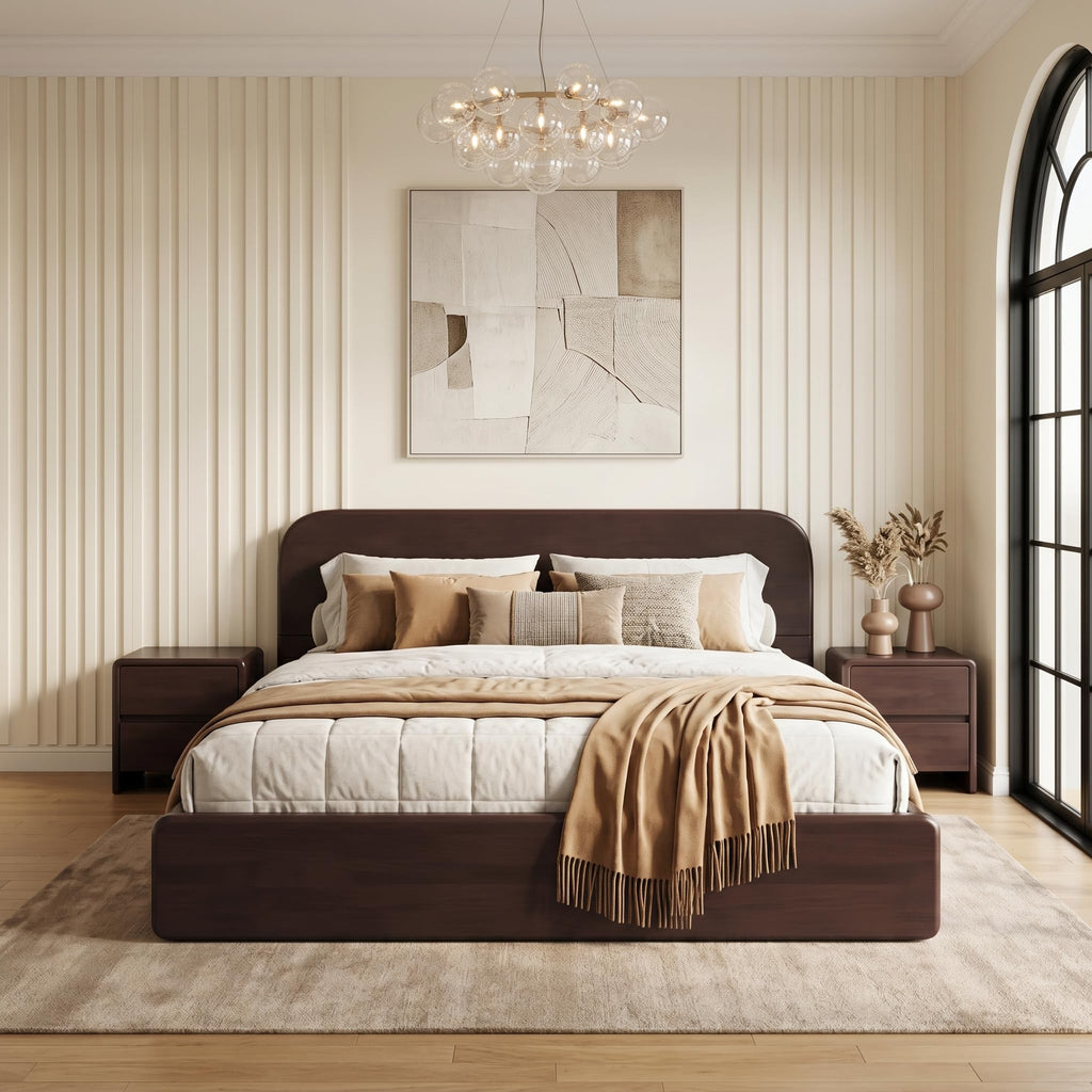 King Walnut Platform Bed with Rounded Headboard