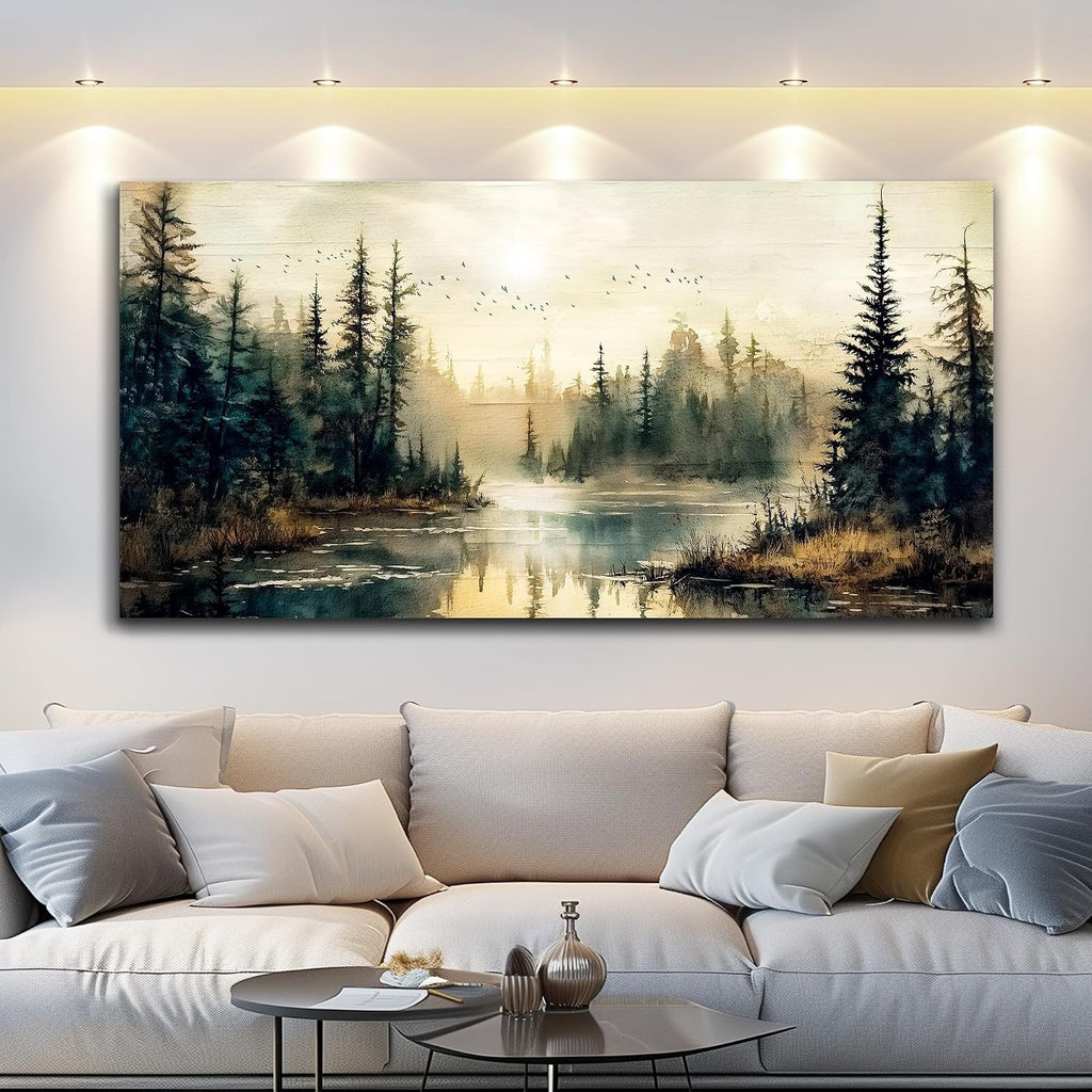 Canvas Wall Art Large Wall Decor Modern Bedroom Decorations Forest River Landscape Pictures Farmhouse Paintings