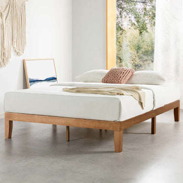 Naturalista Classic 12 Inch Solid Wood Platform Bed with Wooden Slats, Cal King, Natural Pine