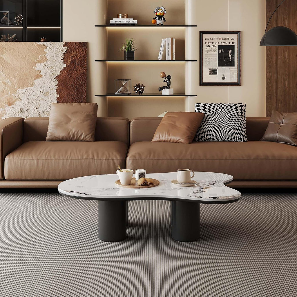 Cloud Coffee Table, 48.4" Modern Sintered Stone Center Table with 4 Legs